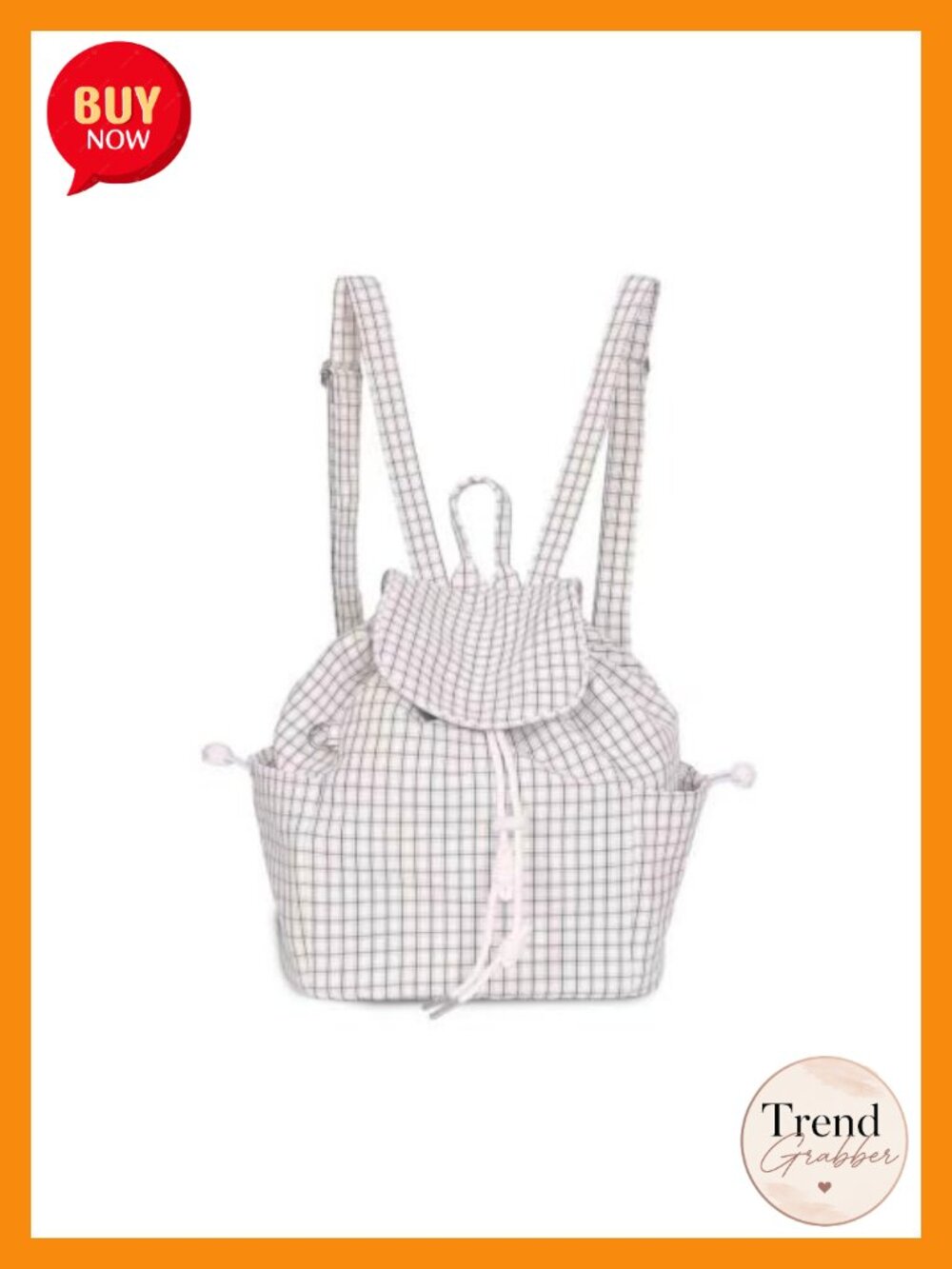 Plaid Canvas Mini Backpack Purse Drawstring Daypack Travel Work